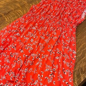 Ann Taylor Floral Orange Knee Length Flirty Dress